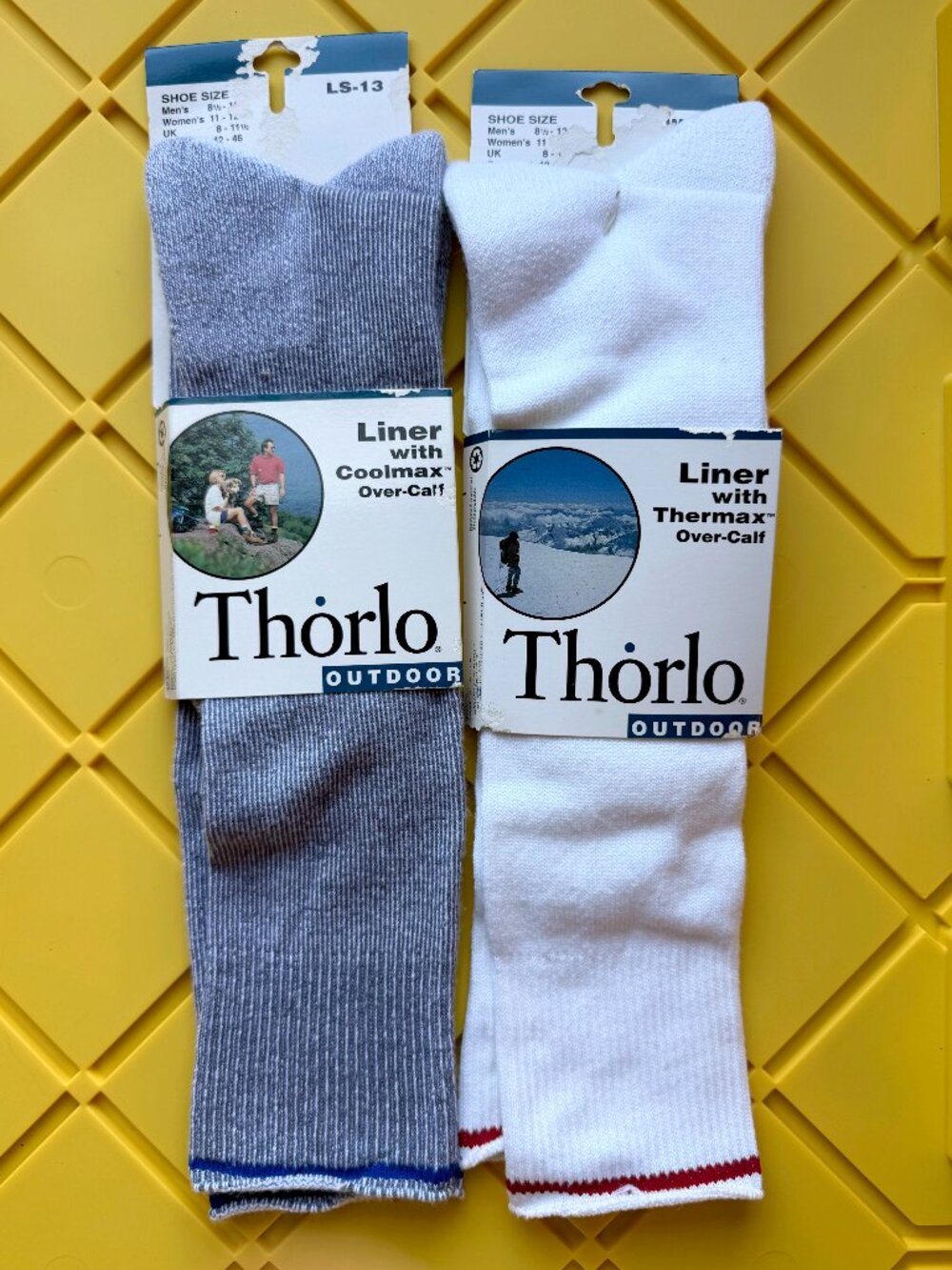 Lot 2 Vintage Thorlo Outdoor Over Calf Sock Liners LS-13 Coolmax LW-13 Thermax L